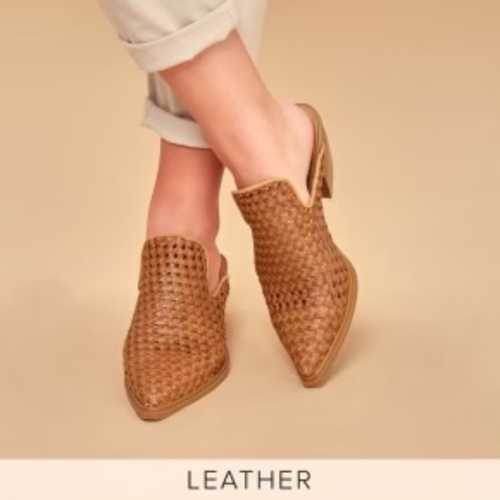 Sbicca Mansion Tan Leather Woven Mules